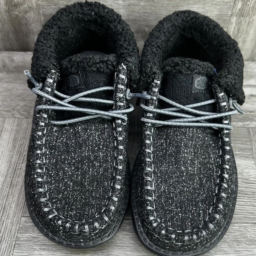 Hey Dude Windy Foldy Brushed Cozy Kids 2 Black SlipOn Winter Boots NEW 42143-060